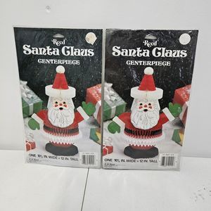 Set Of 2 Vintage Honeycomb Santa Claus Centerpieces Tabletop Displays